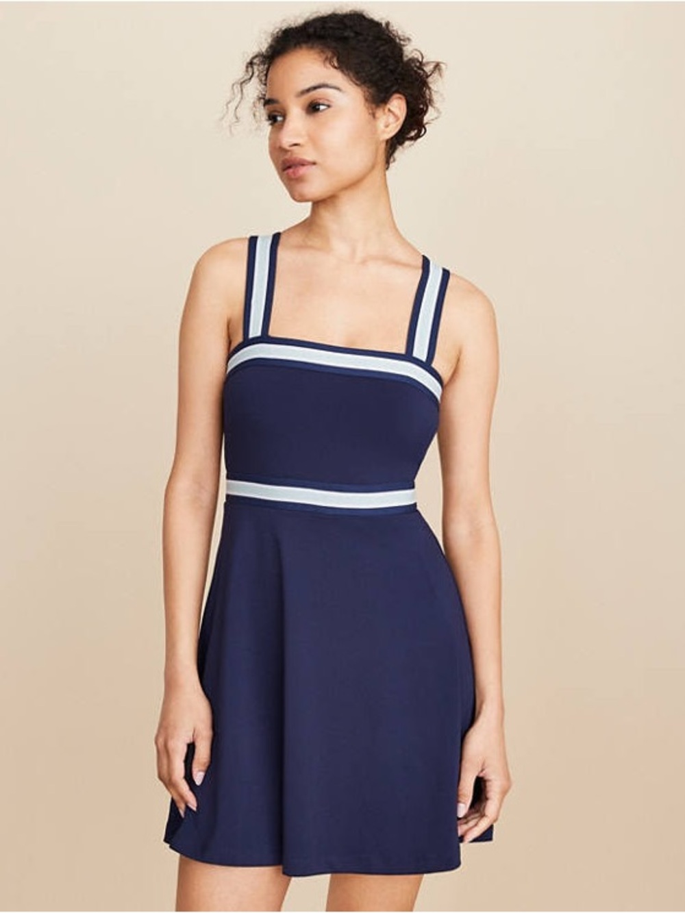 Lou & Grey Navy Square-Neck Mini Dress with Light Blue Trim